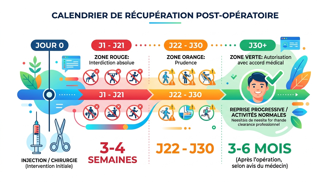 Frise chronologique délais d'attente massage Kobido après injections