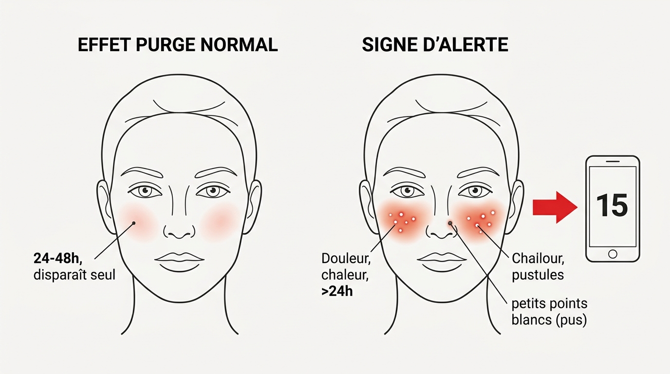 Schéma comparaison effet purge normal vs infection après massage Kobido