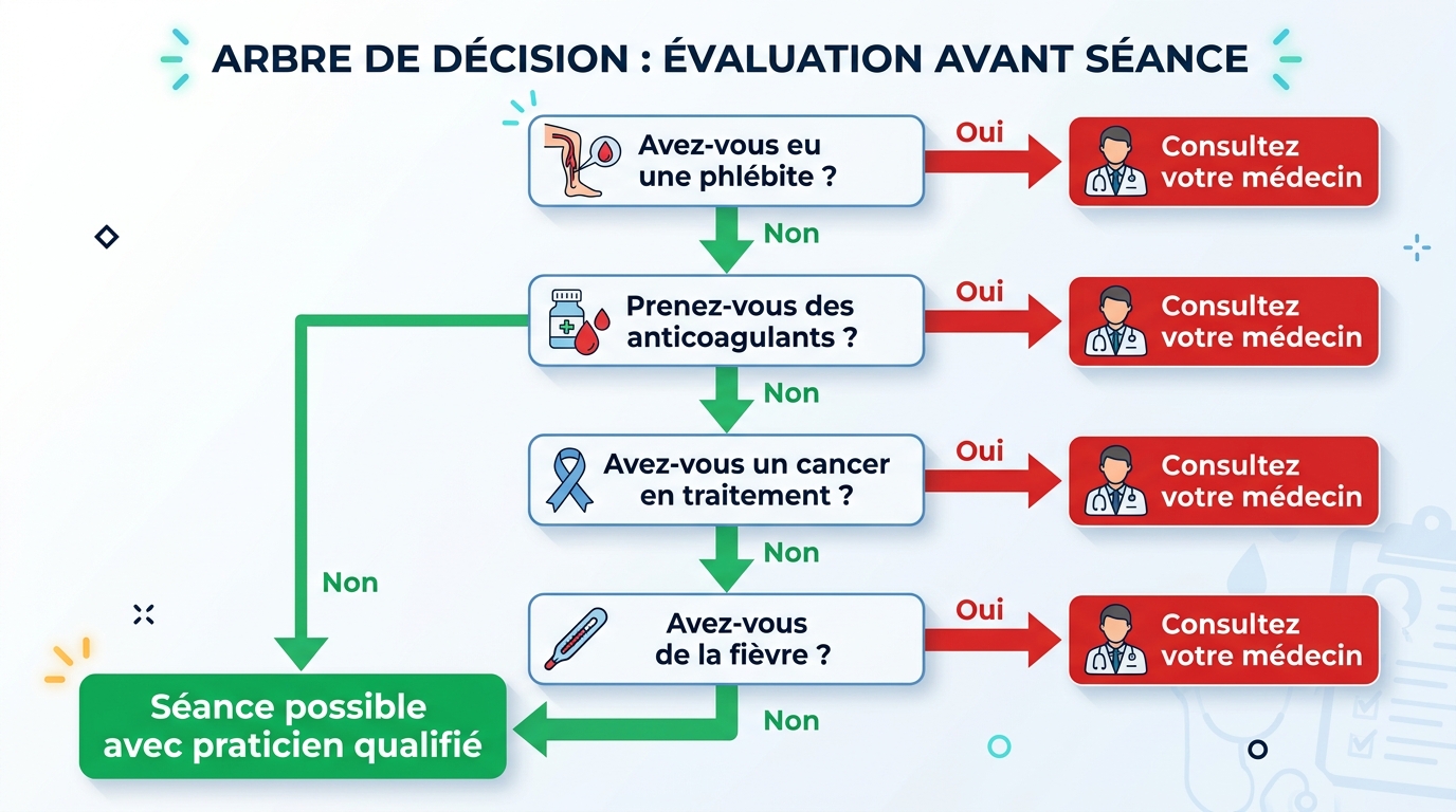 Infographie arbre décisionnel consultation médicale avant drainage lymphatique