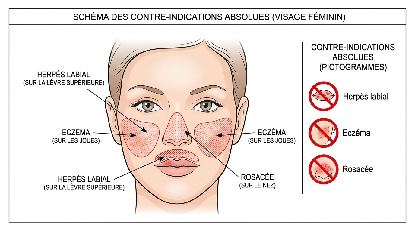 Zones du visage à éviter en cas de contre-indications pour le massage Kobido