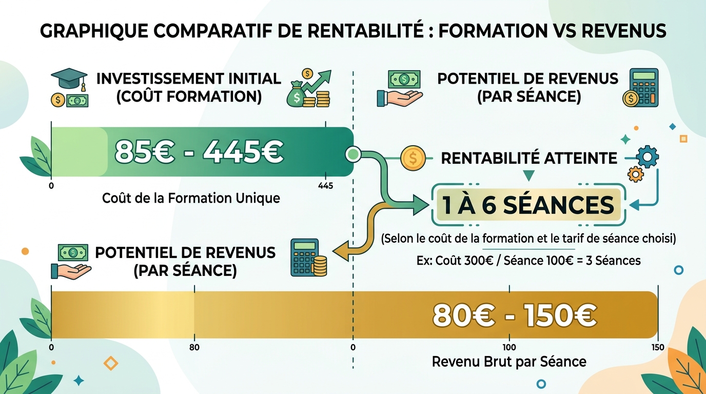 Graphique comparaison prix formation Kobido et tarifs séances rentabilité