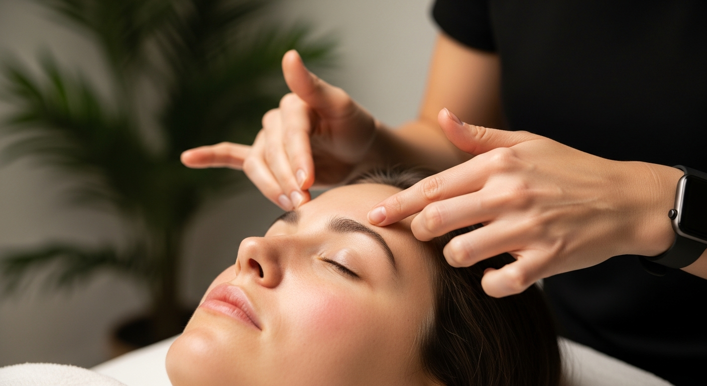 Massage Kobido en cours rougeur temporaire visage