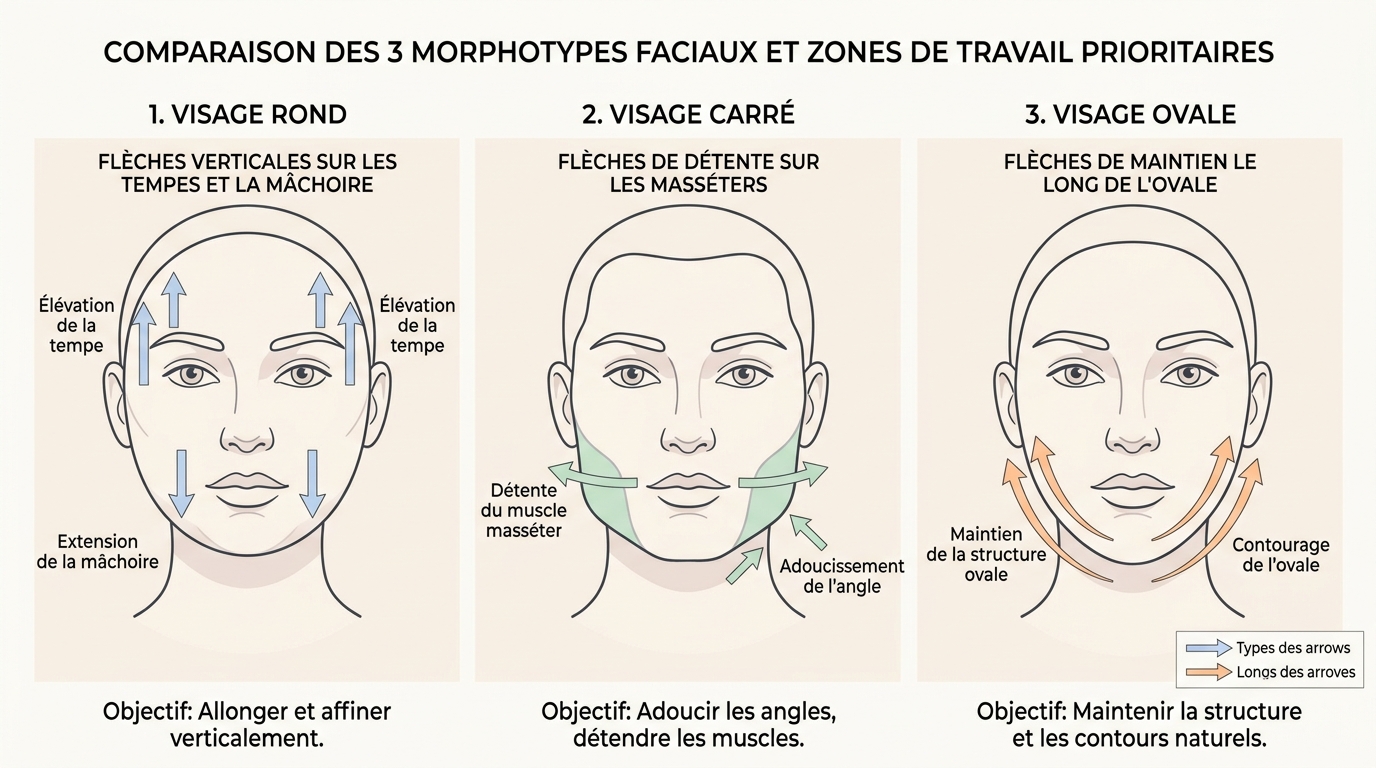 Adaptation du massage kobido selon morphotype visage rond carré ovale