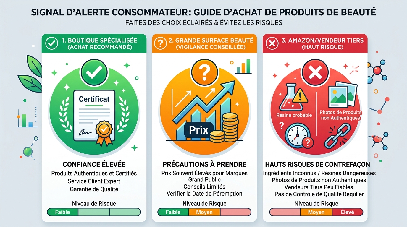 Infographie risques achat gua sha amazon vs boutique spécialisée