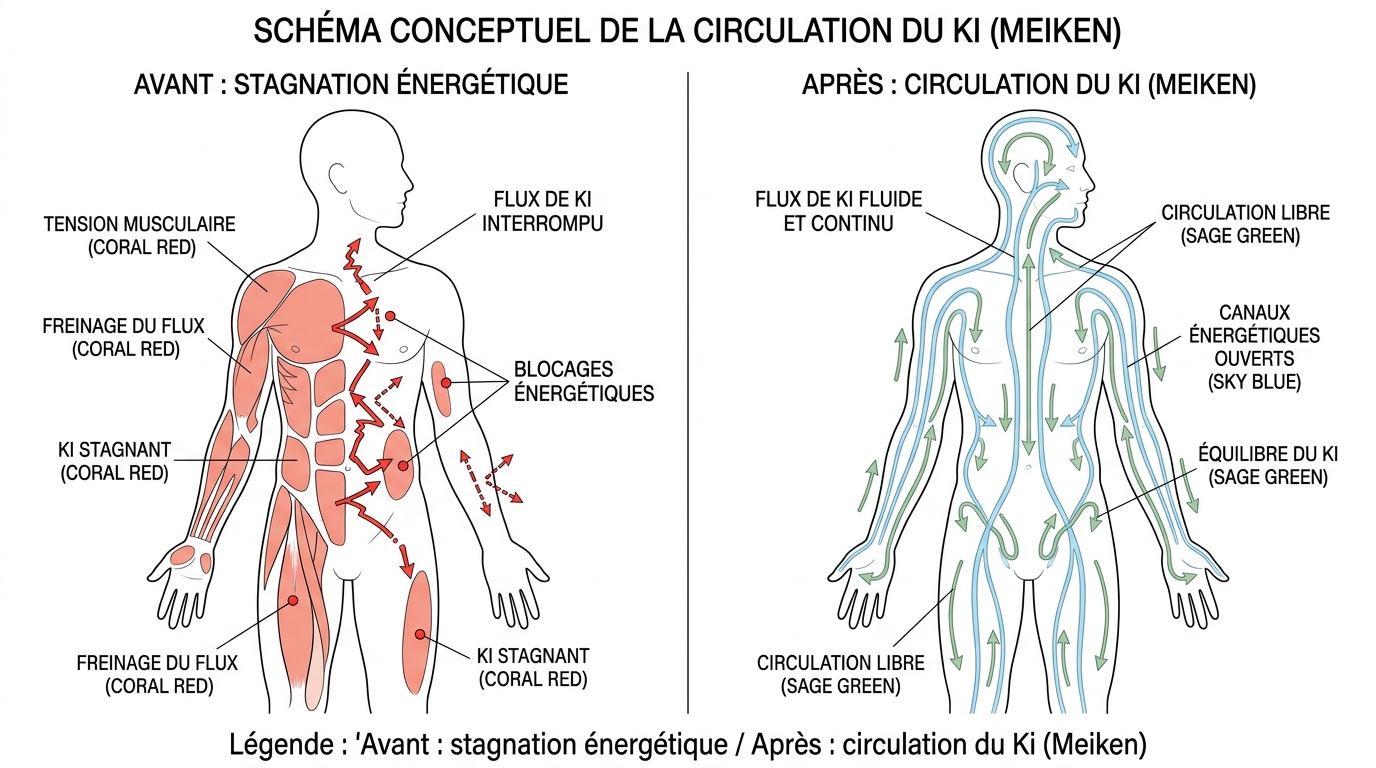 Schéma explication effet rebond shiatsu déblocage énergie Ki Meiken