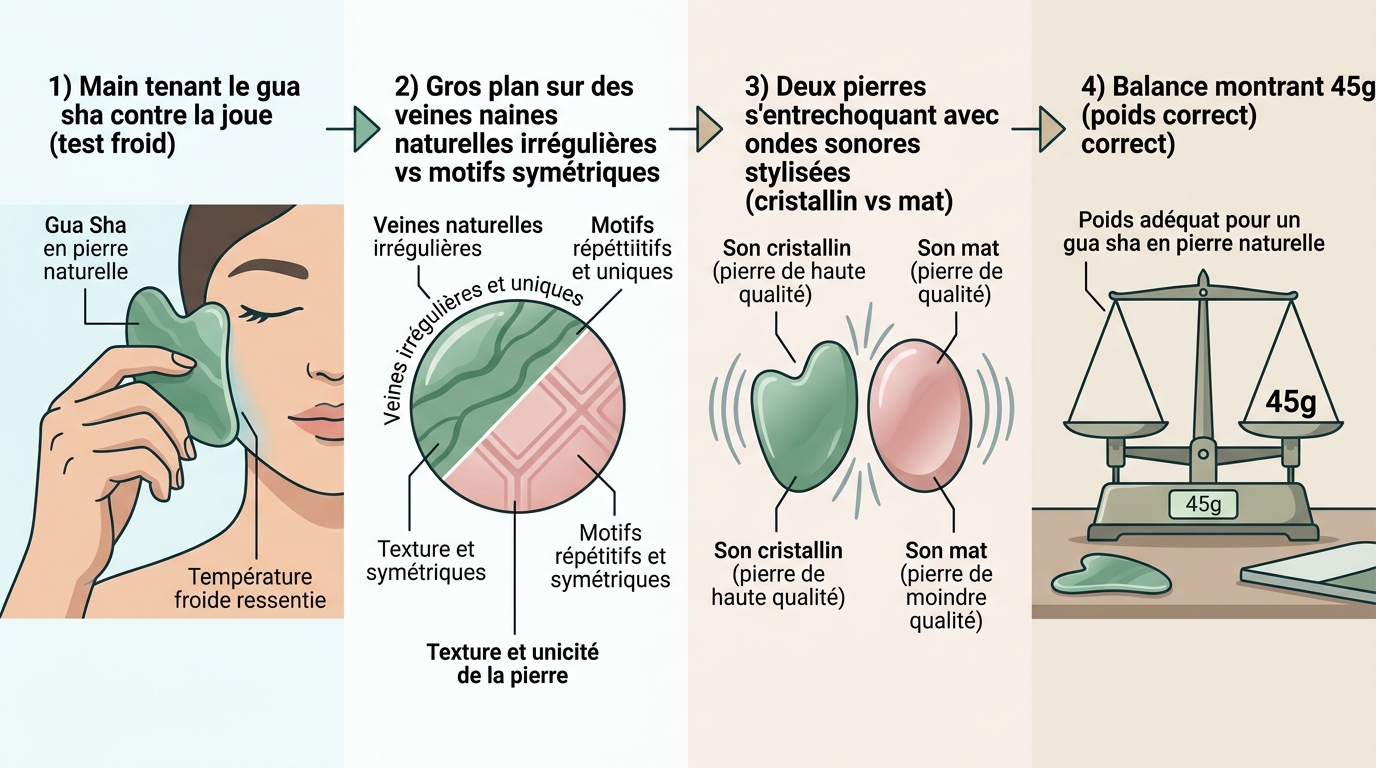 Schéma 4 tests authentification gua sha pierre naturelle vs résine