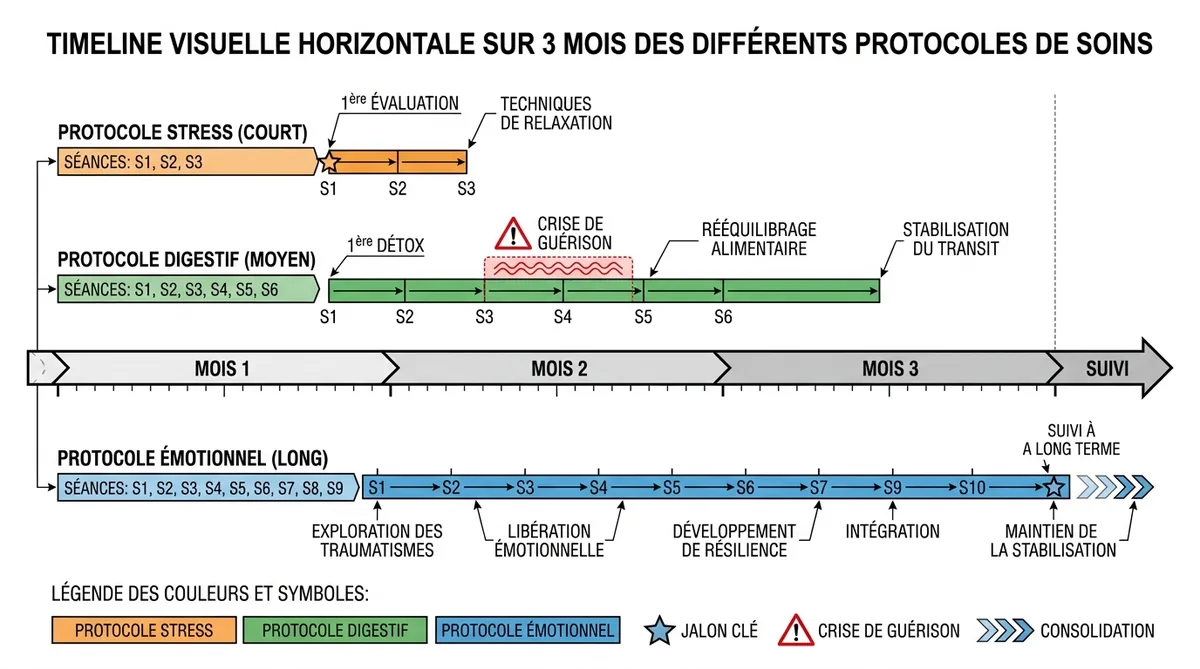 Schéma calendrier protocoles Chi Nei Tsang 3 à 10 séances