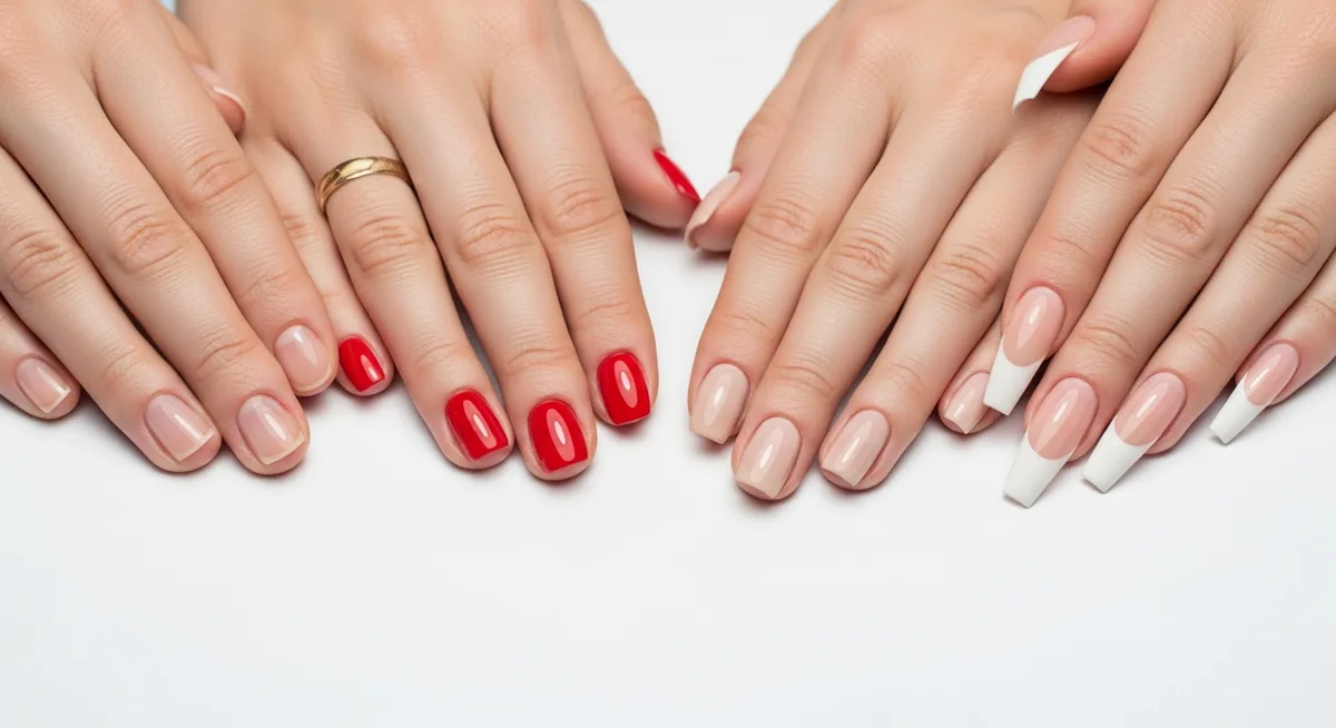Comparaison visuelle vernis classique semi-permanent et faux ongles gel