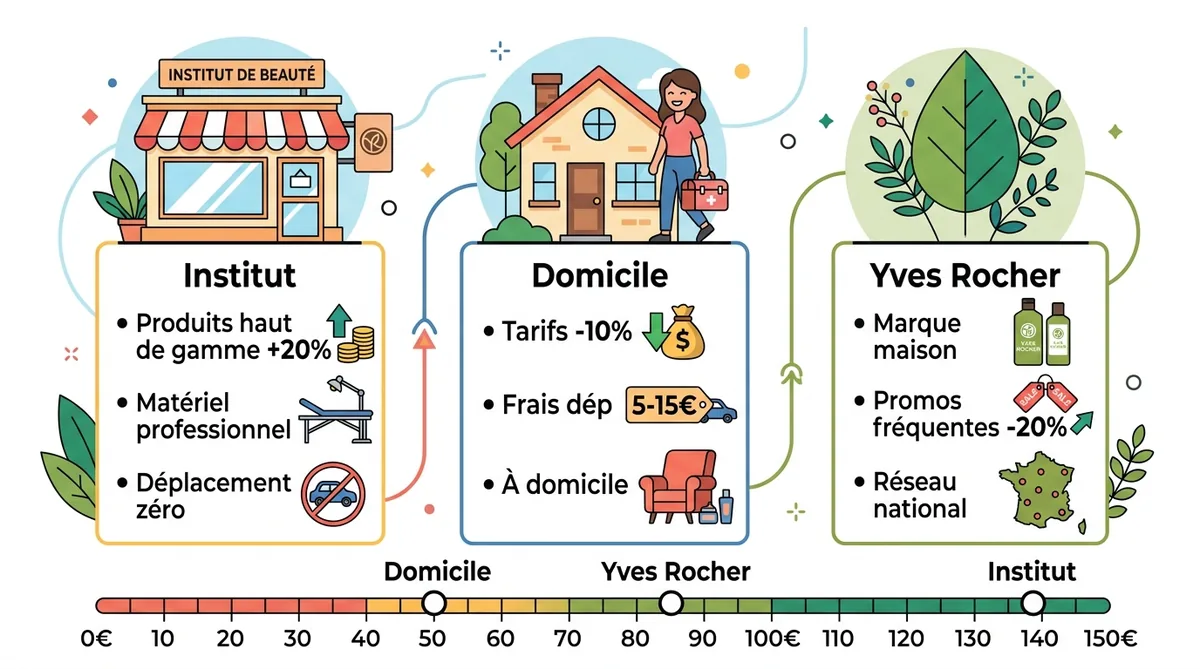 Infographie comparaison institut domicile Yves Rocher avantages tarifs