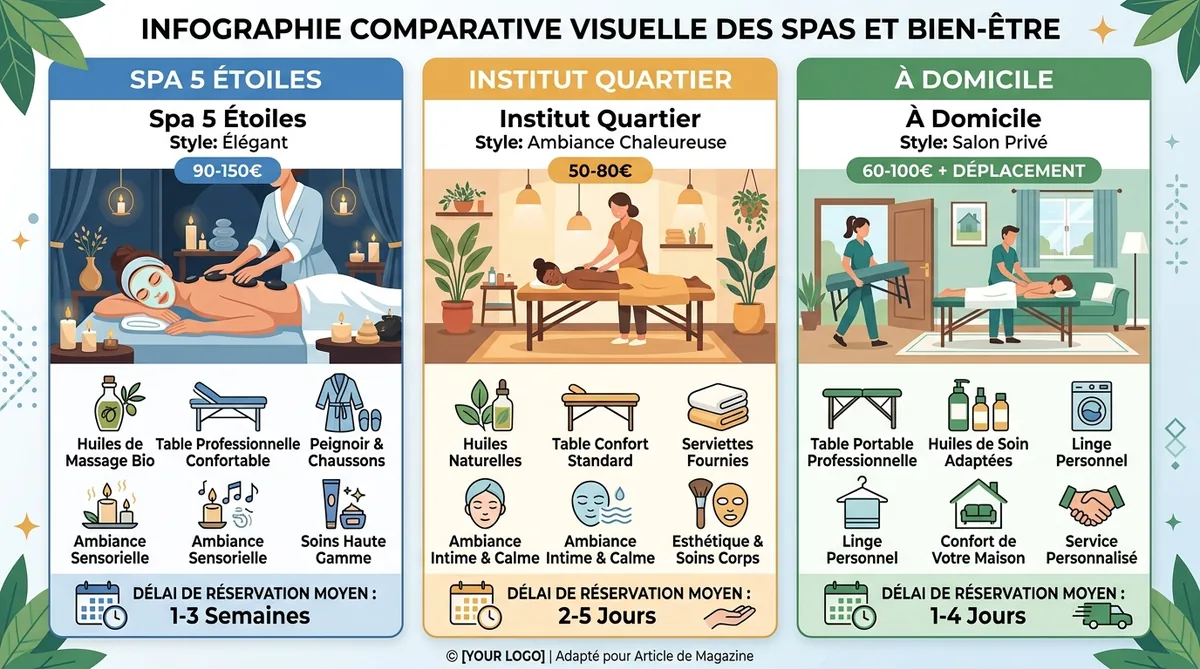 Comparatif visuel tarifs massage Paris spa institut domicile 2026