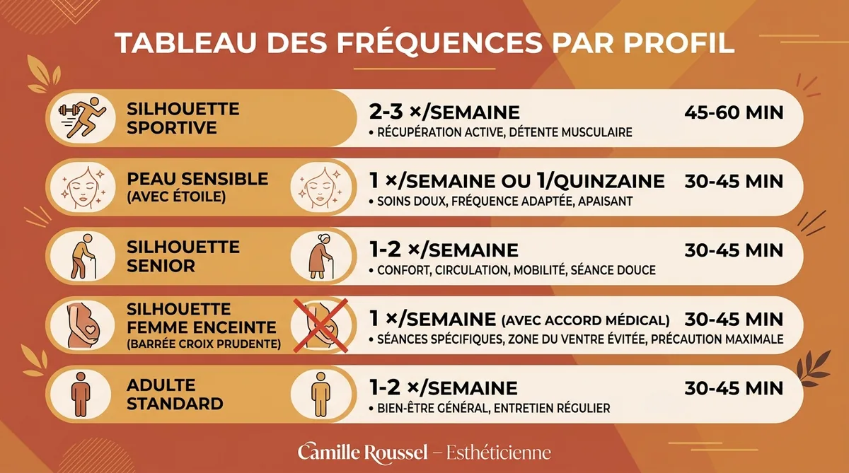 Infographie fréquence hammam recommandée par profil adulte sportif peau sensible senior