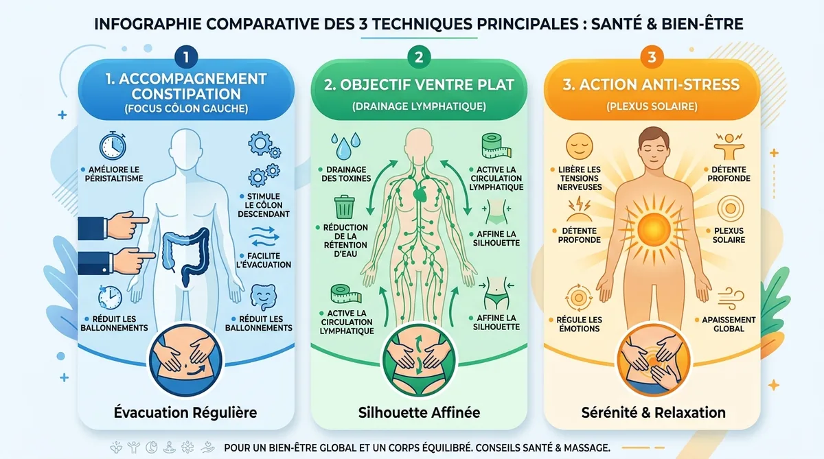 Infographie techniques massage ventre constipation stress ventre plat