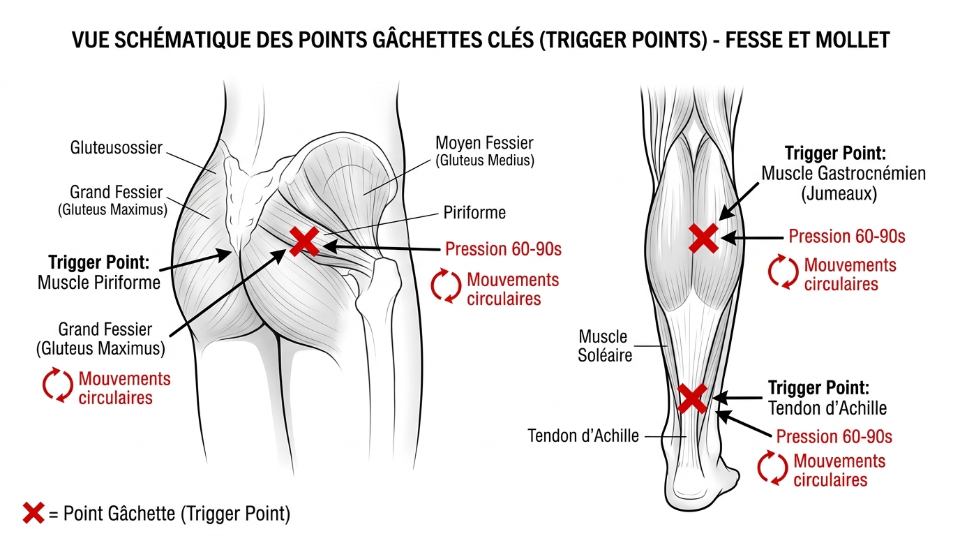 Points gâchettes trigger points massage sciatique fessier et mollet