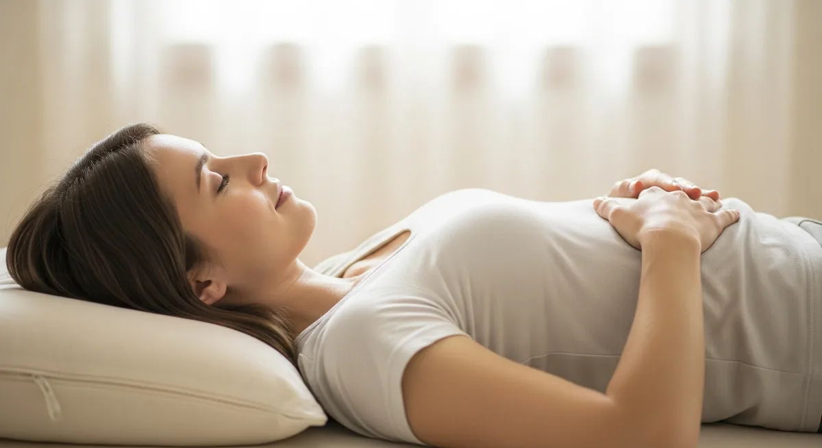 Position allongée pour massage abdominal genoux fléchis