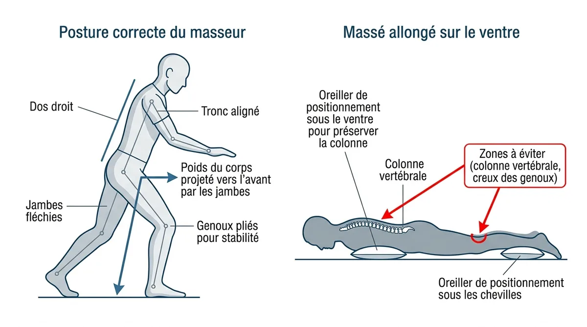 Schéma posture massage dos droit position massé confort