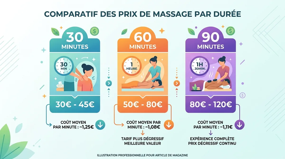 Tarifs massages par durée en infographie