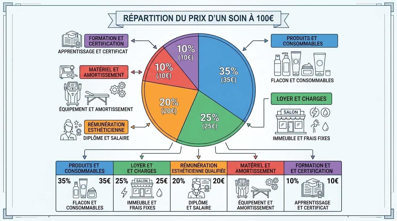 Schéma répartition coût soin visage prix institut