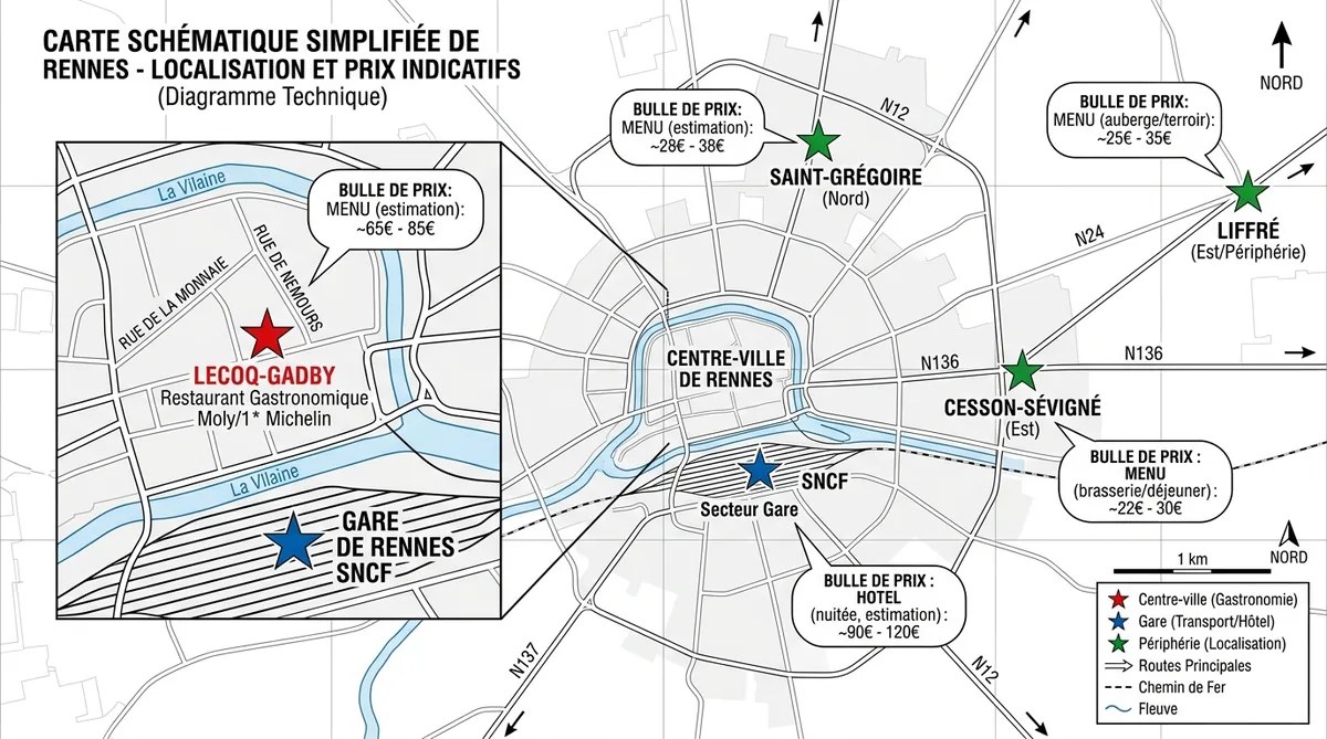 Carte localisation instituts massage Rennes centre vs périphérie tarifs