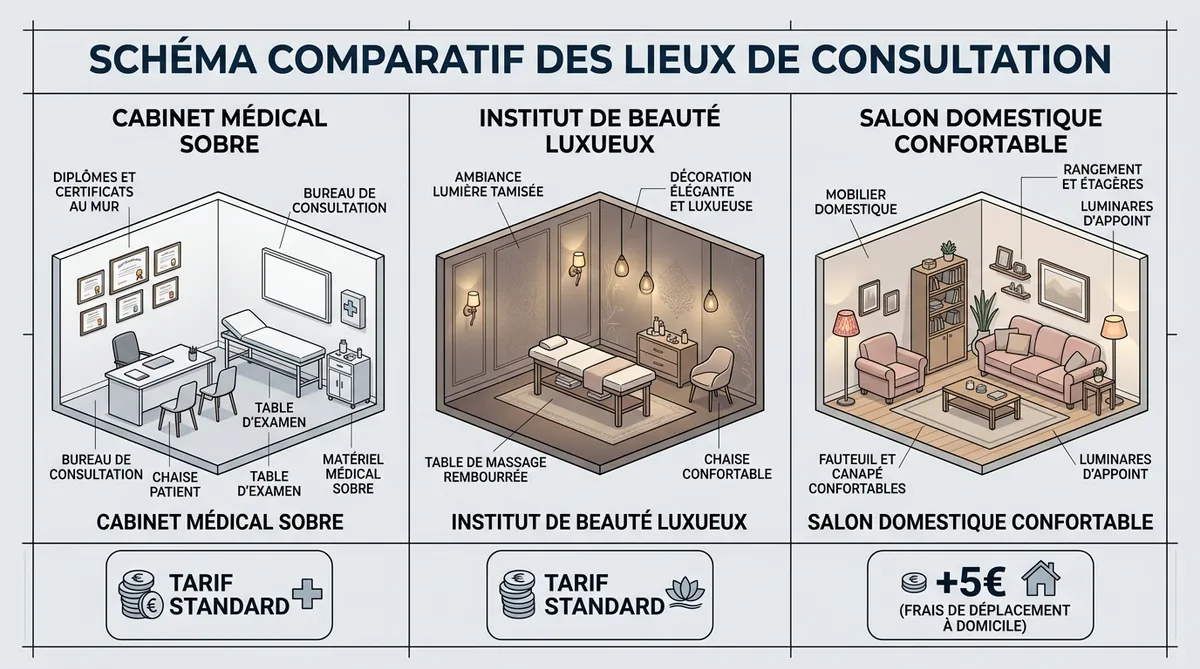 Comparaison cabinet institut domicile réflexologie prix