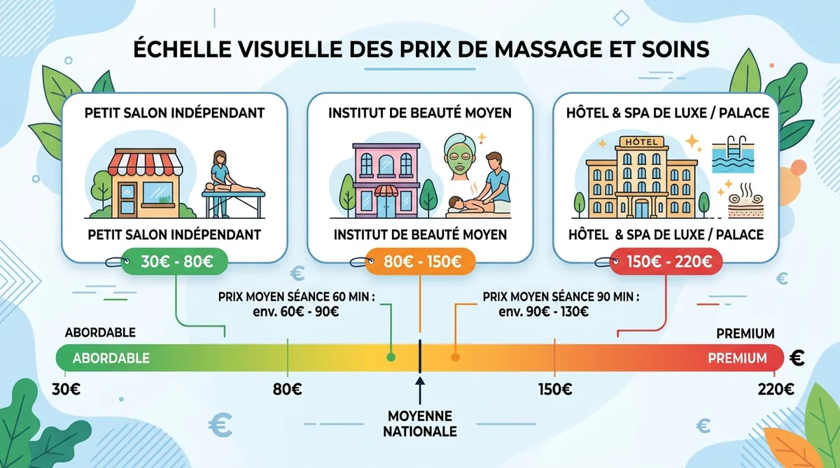 Échelle des prix massage Lomi Lomi 2026 de 30 à 220 euros