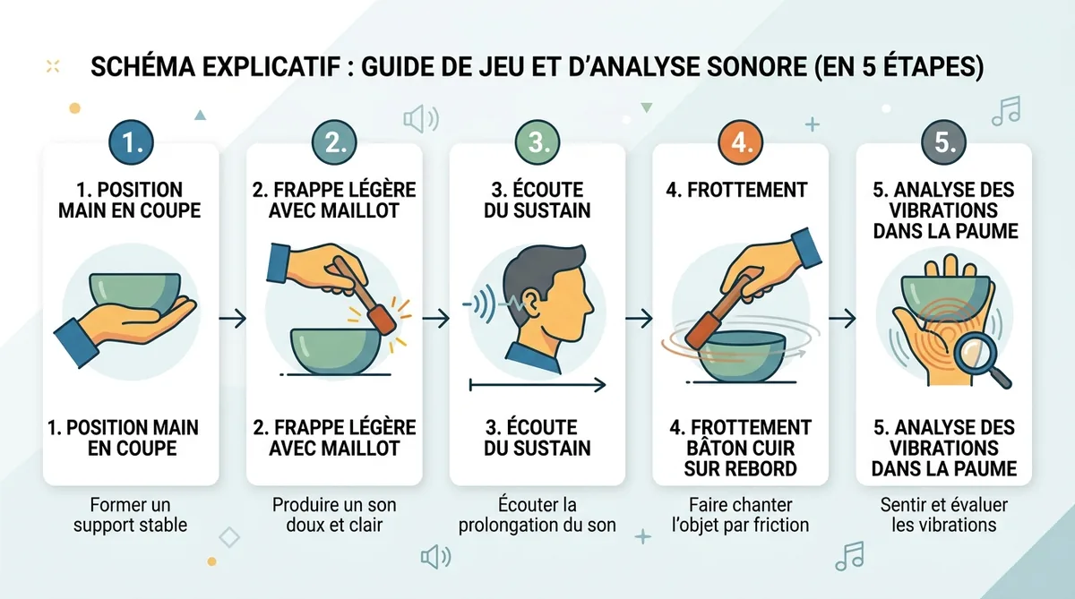 Schéma protocole test bol tibétain en 5 étapes