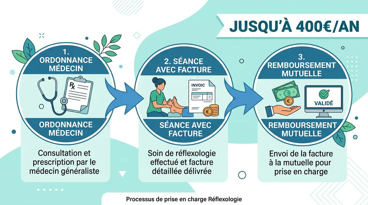 Schéma remboursement mutuelle réflexologie plantaire étapes