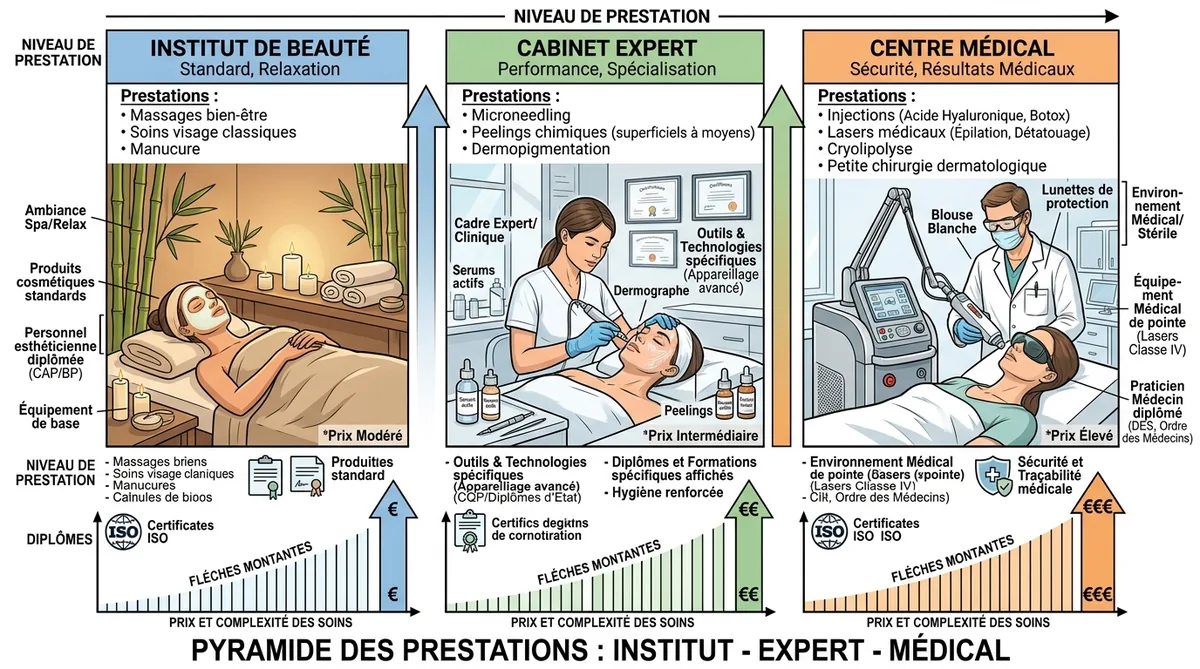 Schéma différences institut cabinet médicalisé massage kobido