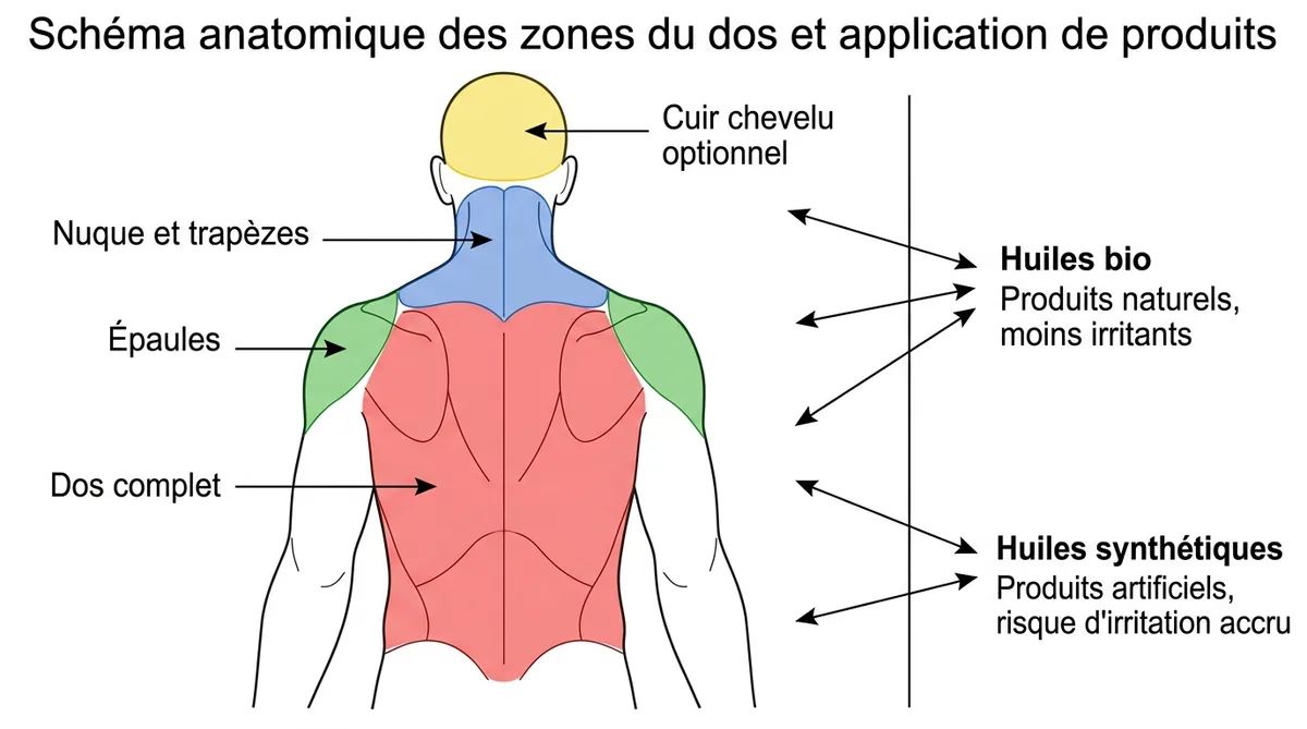 Schéma zones massées lors d'un soin du dos complet